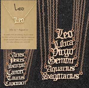 Gold Old English Zodiac Necklace for Women